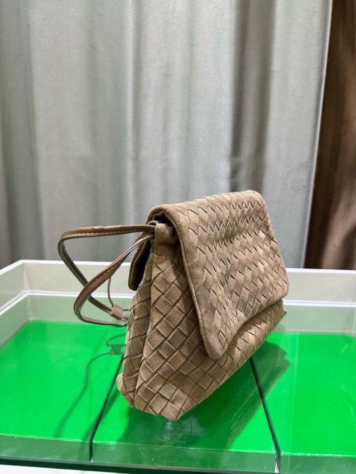 Suede Leather Flap-Drawstring Shopper Tote 