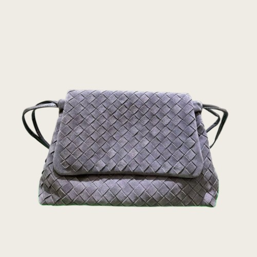 Suede Leather Flap-Drawstring Shopper Tote 