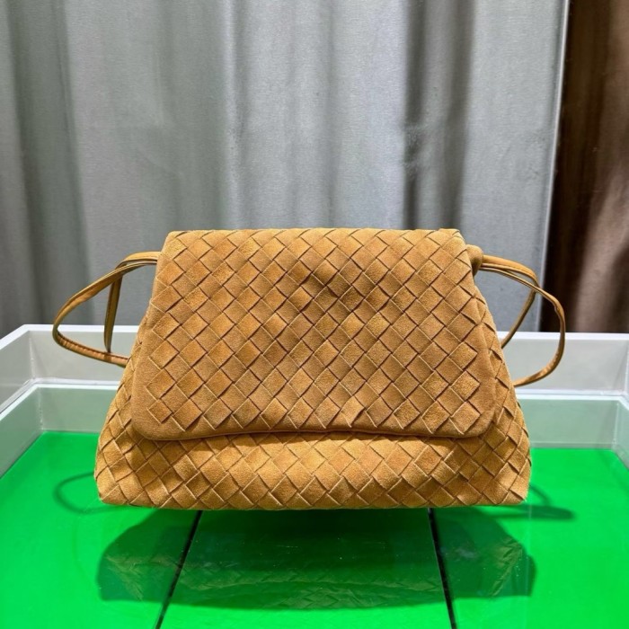 Suede Leather Flap-Drawstring Shopper Tote 