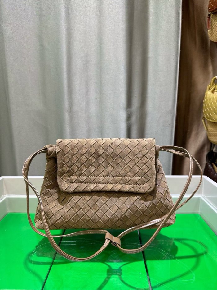 Suede Leather Flap-Drawstring Shopper Tote 