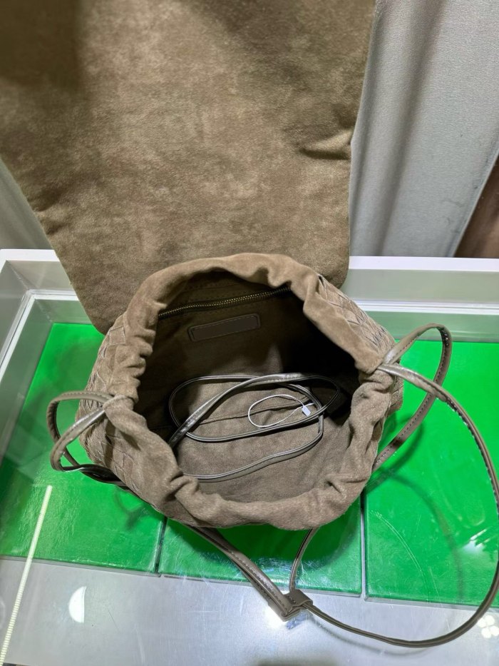 Suede Leather Flap-Drawstring Shopper Tote 