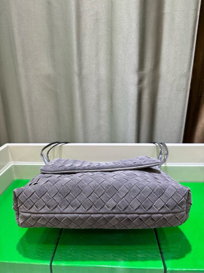 Suede Leather Flap-Drawstring Shopper Tote 
