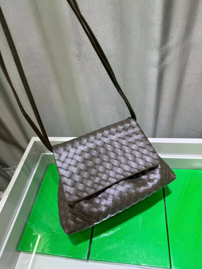 Woven Leather Messenger Bag Soft Calfskin Flap Crossbody