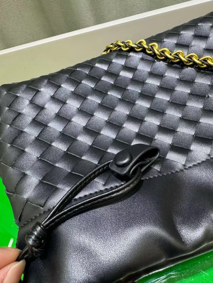 Genuine Cow Leather Woven Dust Bag on Chain