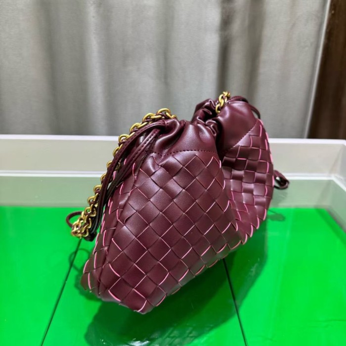 Genuine Cow Leather Woven Dust Bag on Chain