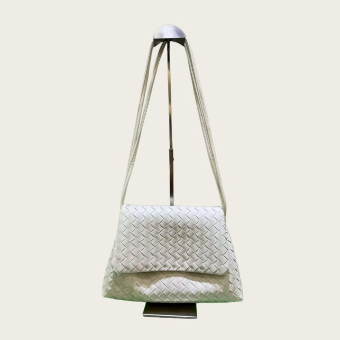 Woven Leather Messenger Bag Soft Calfskin Flap Crossbody
