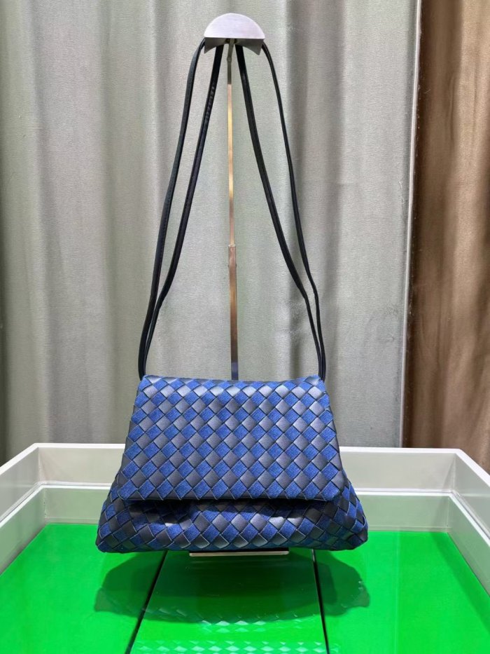 Woven Leather Messenger Bag Soft Calfskin Flap Crossbody