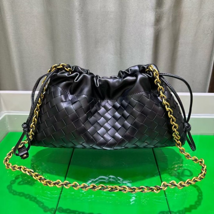 Genuine Cow Leather Woven Dust Bag on Chain