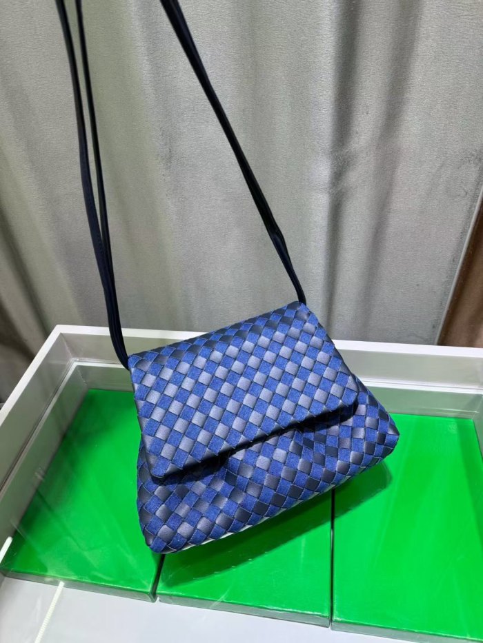 Woven Leather Messenger Bag Soft Calfskin Flap Crossbody