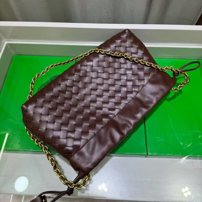 Genuine Cow Leather Woven Dust Bag on Chain