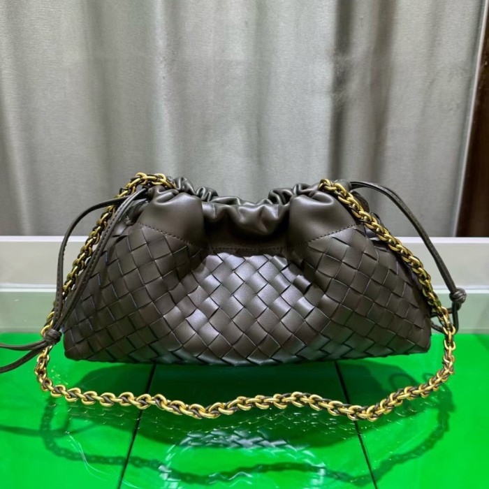Genuine Cow Leather Woven Dust Bag on Chain