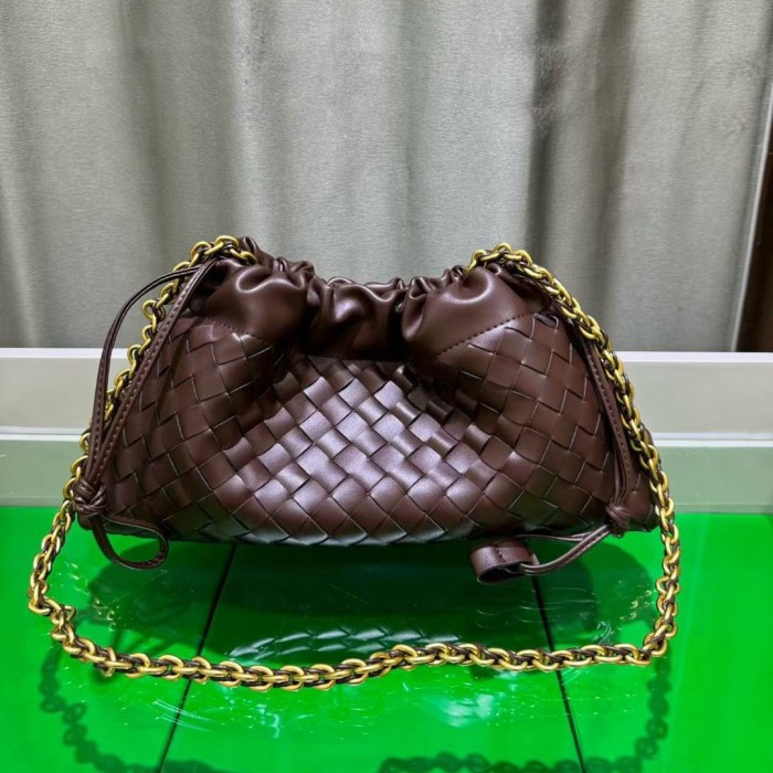Genuine Cow Leather Woven Dust Bag on Chain