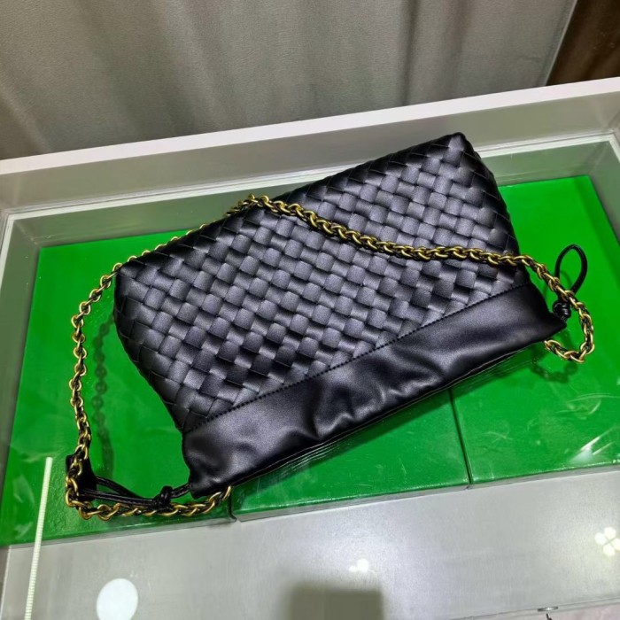 Genuine Cow Leather Woven Dust Bag on Chain