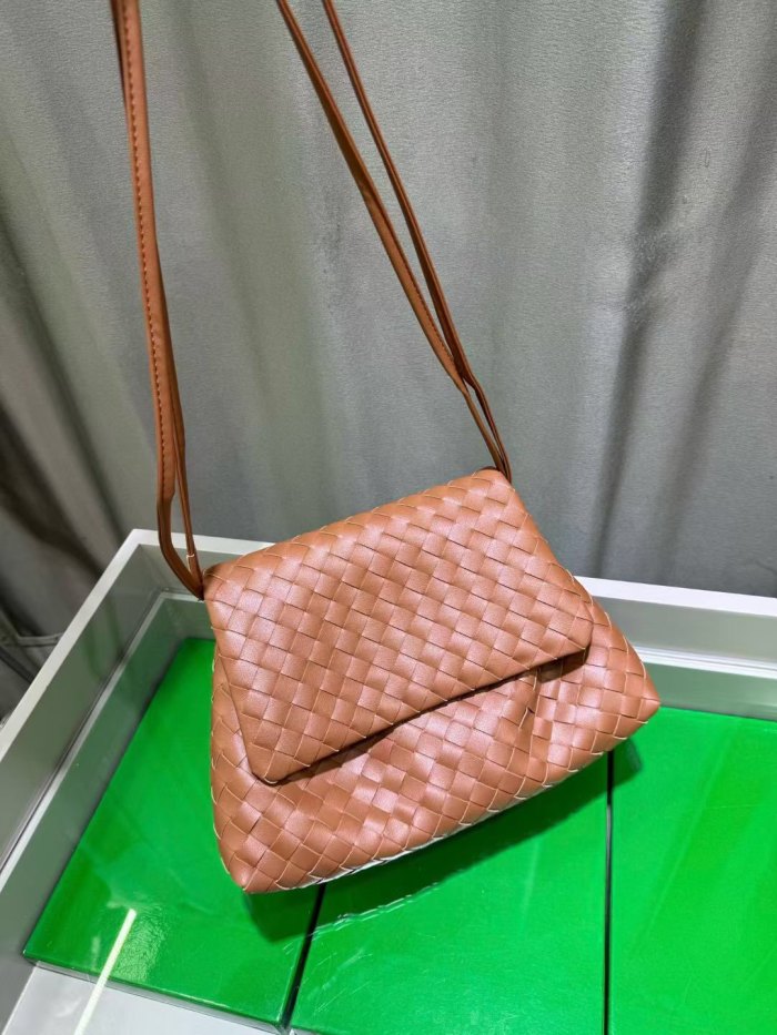 Woven Leather Messenger Bag Soft Calfskin Flap Crossbody