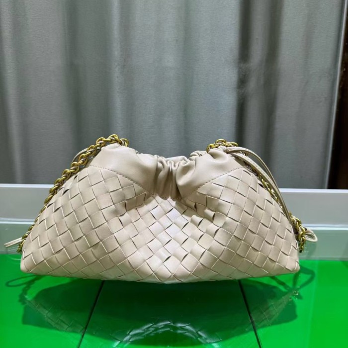 Genuine Cow Leather Woven Dust Bag on Chain
