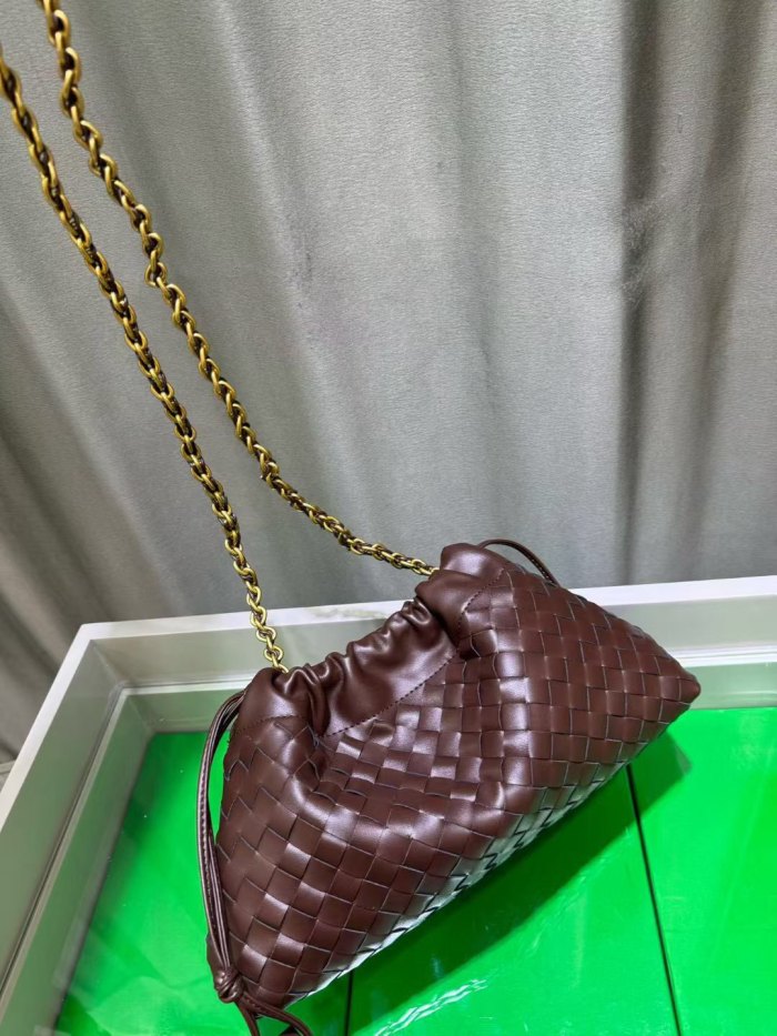 Genuine Cow Leather Woven Dust Bag on Chain