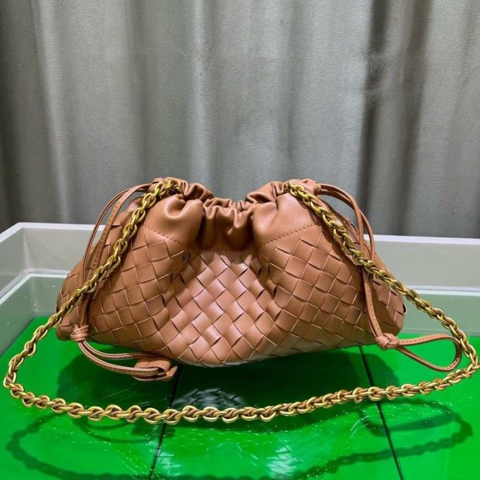 Genuine Cow Leather Woven Dust Bag on Chain