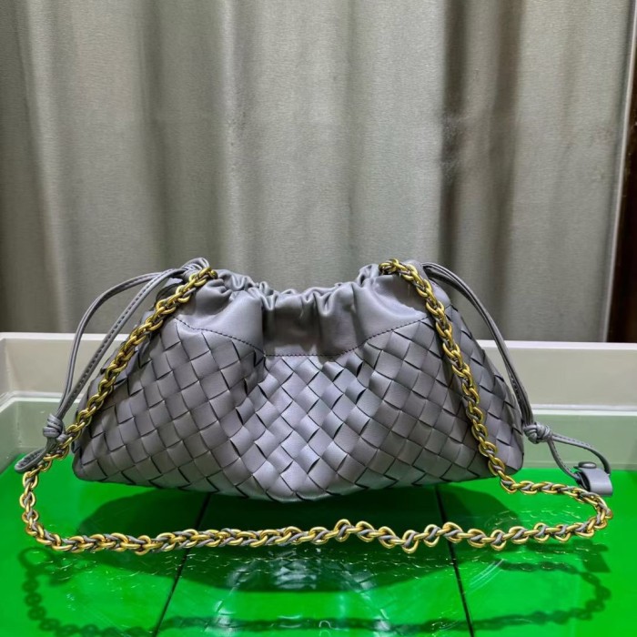 Genuine Cow Leather Woven Dust Bag on Chain