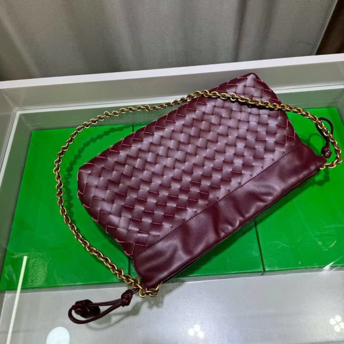 Genuine Cow Leather Woven Dust Bag on Chain