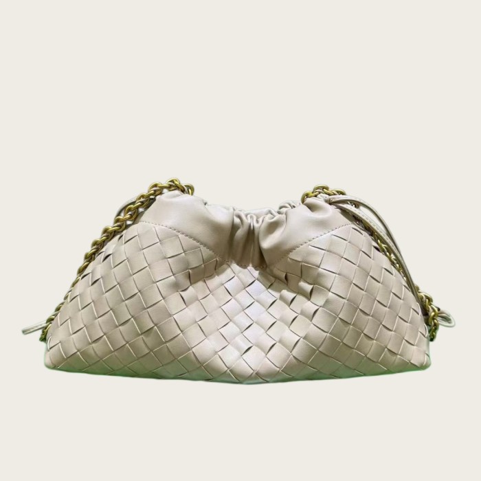 Genuine Cow Leather Woven Dust Bag on Chain