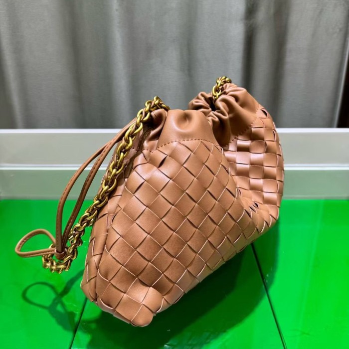 Genuine Cow Leather Woven Dust Bag on Chain