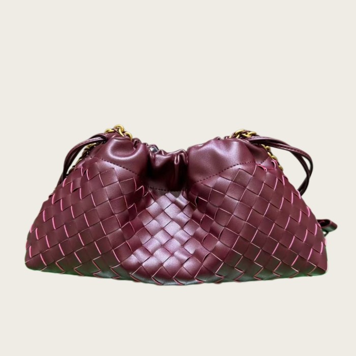 Genuine Cow Leather Woven Dust Bag on Chain