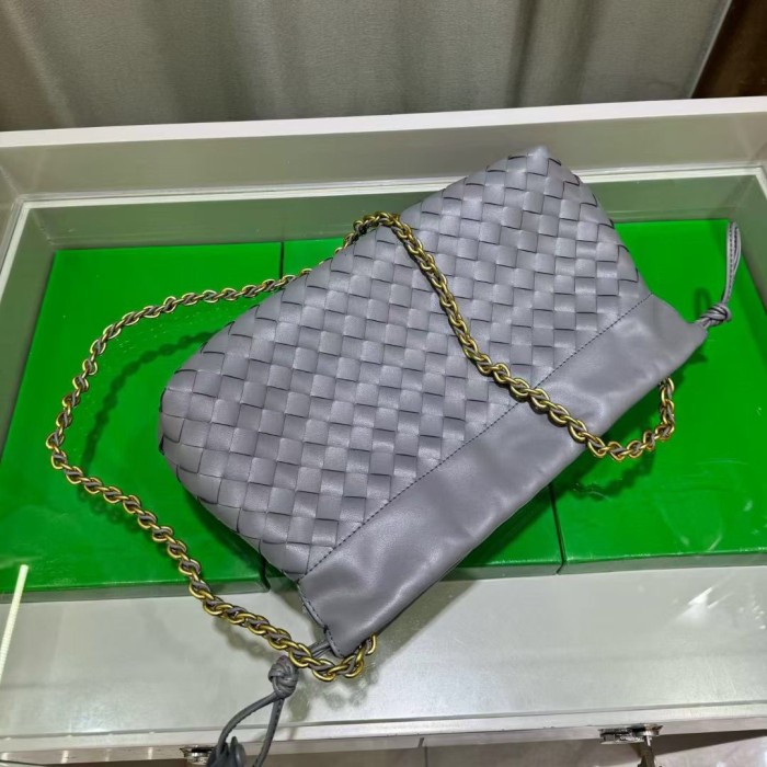 Genuine Cow Leather Woven Dust Bag on Chain