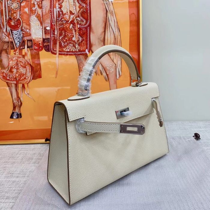 Genuine Cowhile Epsom Leather Desinger Bag with Silver Hardware 19cm 22cm 25cm 28cm
