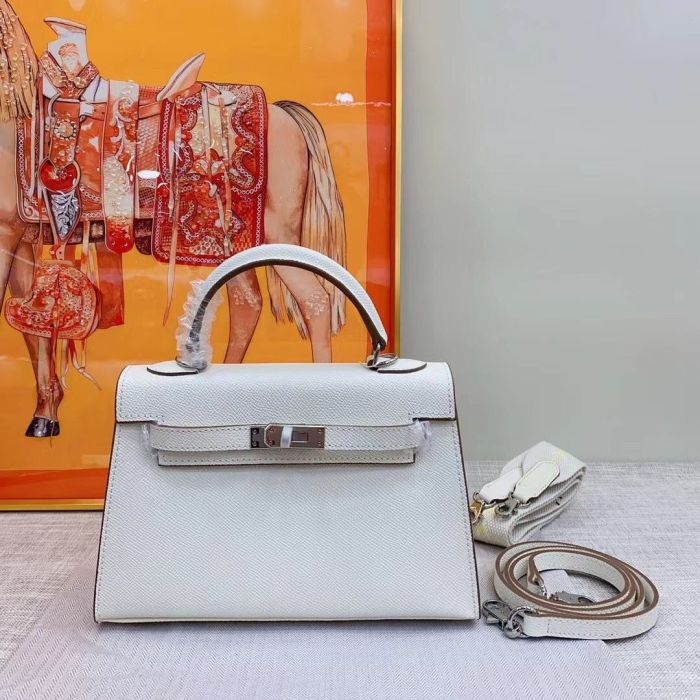 Genuine Cowhile Epsom Leather Desinger Bag with Silver Hardware 19cm 22cm 25cm 28cm