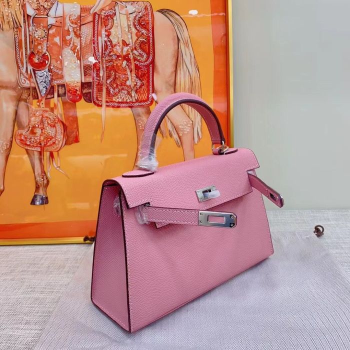 Genuine Cowhile Epsom Leather Desinger Bag with Silver Hardware 19cm 22cm 25cm 28cm