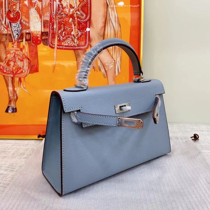 Genuine Cowhile Epsom Leather Desinger Bag with Silver Hardware 19cm 22cm 25cm 28cm