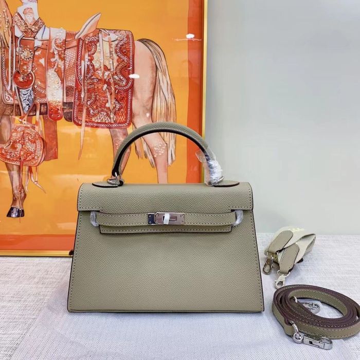 Genuine Cowhile Epsom Leather Desinger Bag with Silver Hardware 19cm 22cm 25cm 28cm