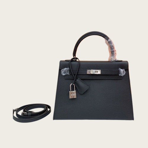 Genuine Cowhile Epsom Leather Desinger Bag with Silver Hardware 19cm 22cm 25cm 28cm