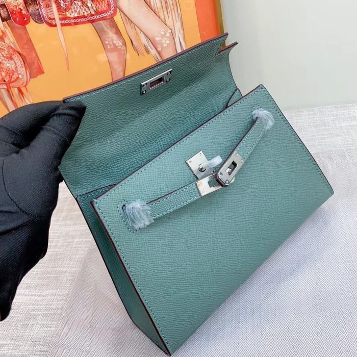 Genuine Cowhile Epsom Leather Desinger Bag with Silver Hardware 19cm 22cm 25cm 28cm