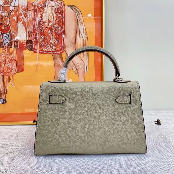 Genuine Cowhile Epsom Leather Desinger Bag with Silver Hardware 19cm 22cm 25cm 28cm