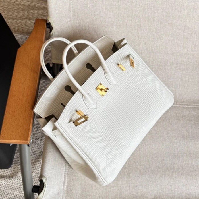 Embossed Lizard Grain Leather Handbag