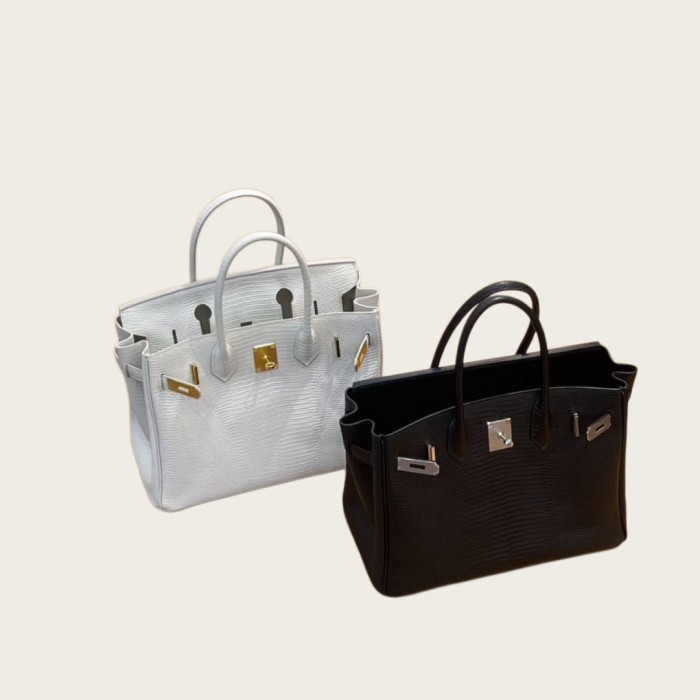 Embossed Lizard Grain Leather Handbag