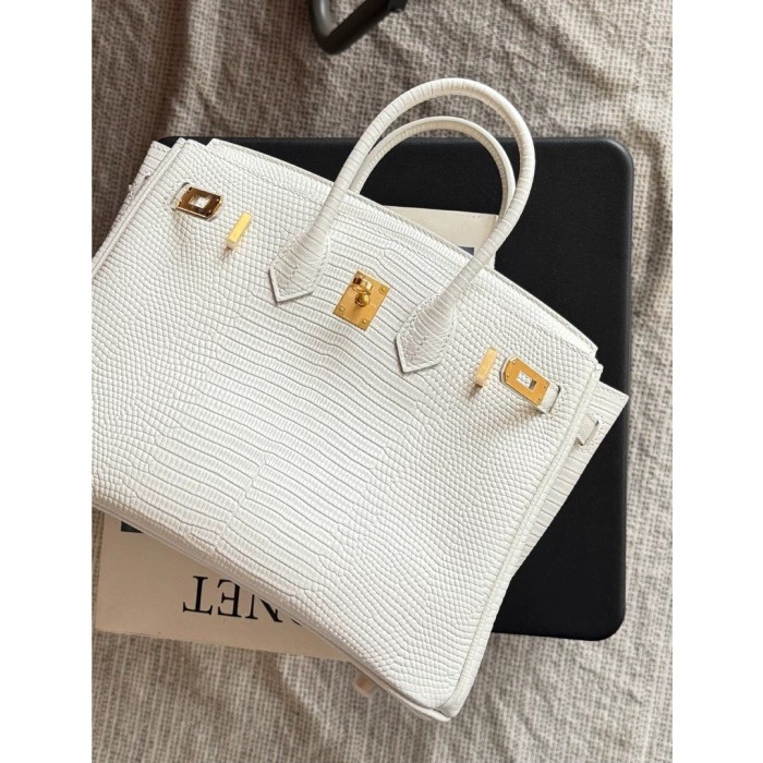 Embossed Lizard Grain Leather Handbag