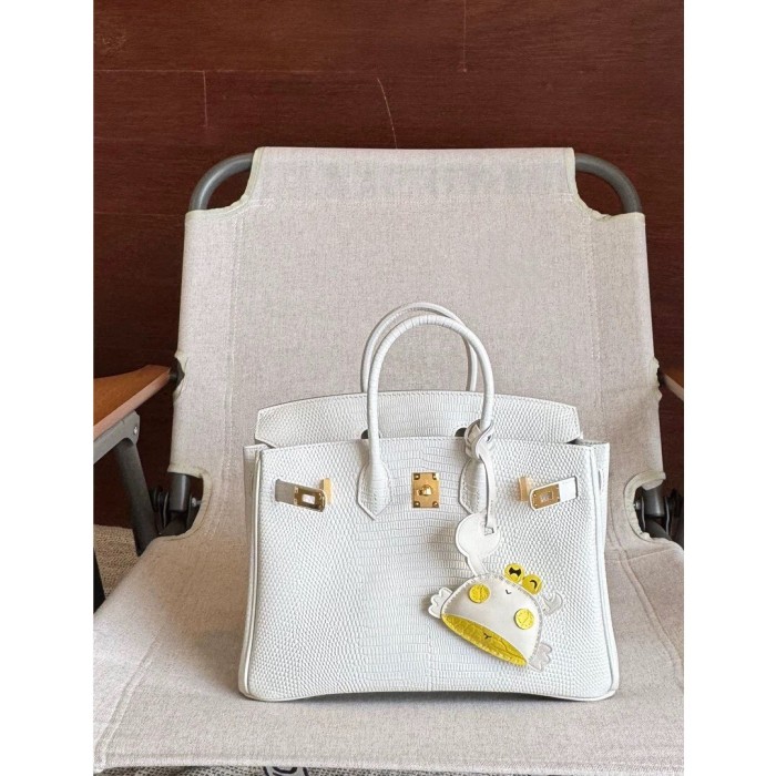 Embossed Lizard Grain Leather Handbag