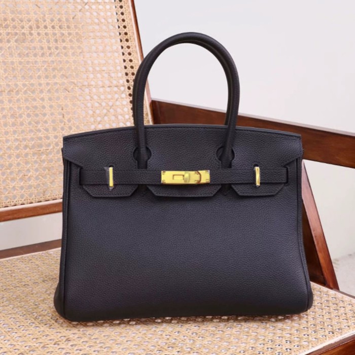 Genuine Togo Calfskin Leather Women Top Handle Bag