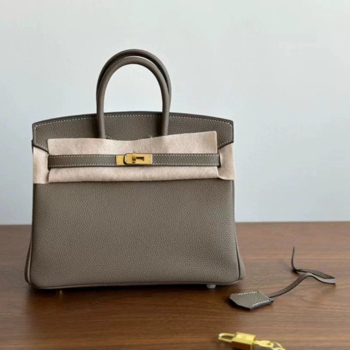 Genuine Togo Calfskin Leather Women Top Handle Bag