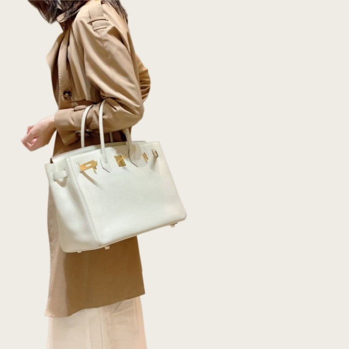 Genuine Togo Calfskin Leather Women Top Handle Bag
