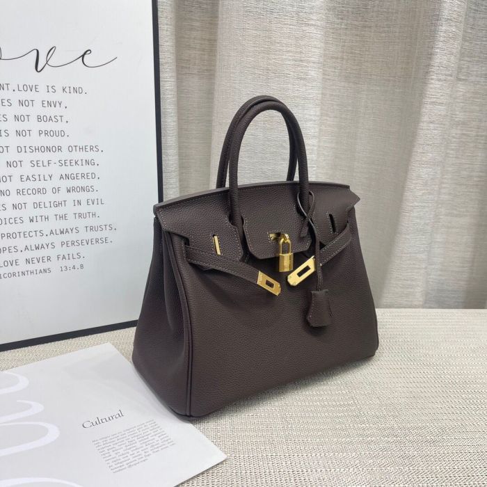 Genuine Togo Leather Top Handle Bag with Strap 20cm 25cm 30cm