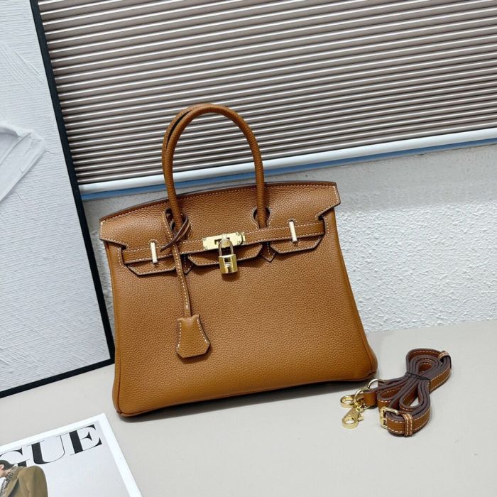 Genuine Togo Leather Top Handle Bag with Strap 20cm 25cm 30cm