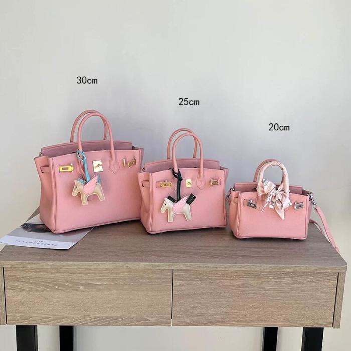 Genuine Togo Leather Top Handle Bag with Strap 20cm 25cm 30cm