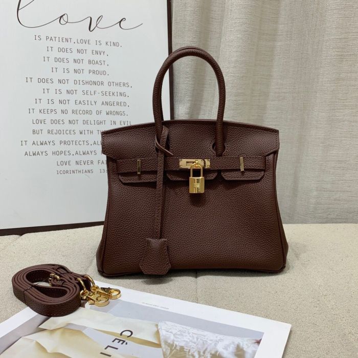 Genuine Togo Leather Top Handle Bag with Strap 20cm 25cm 30cm