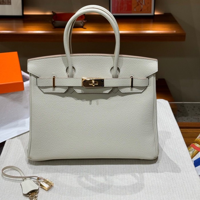 Genuine Togo Leather Women Top Handle Bag