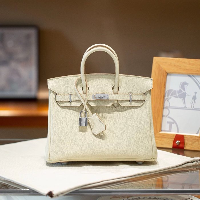 Genuine Togo Leather Women Top Handle Bag