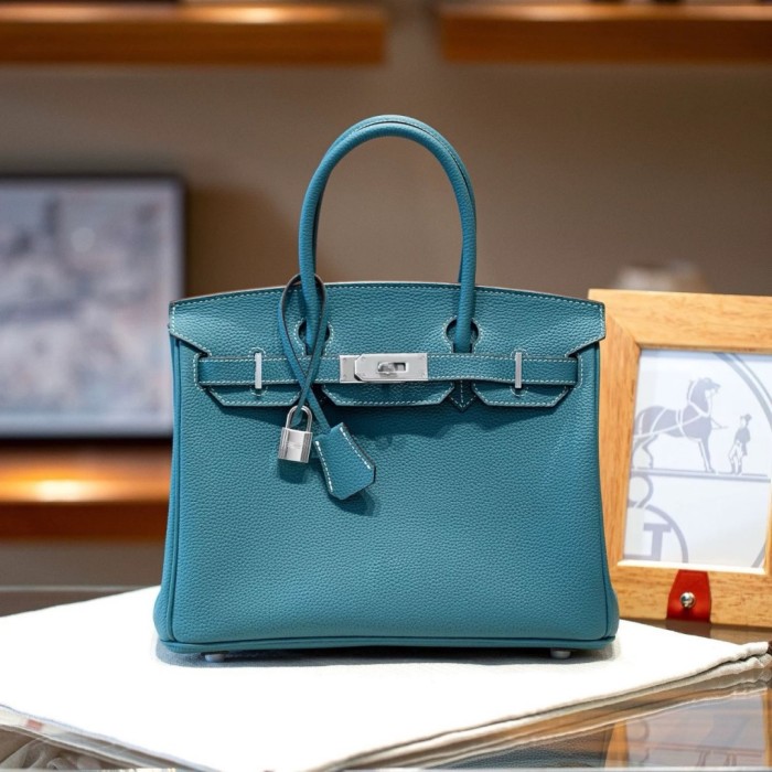 Genuine Togo Leather Women Top Handle Bag