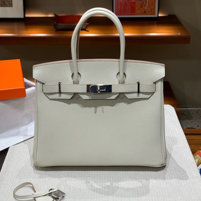 Genuine Togo Leather Women Top Handle Bag